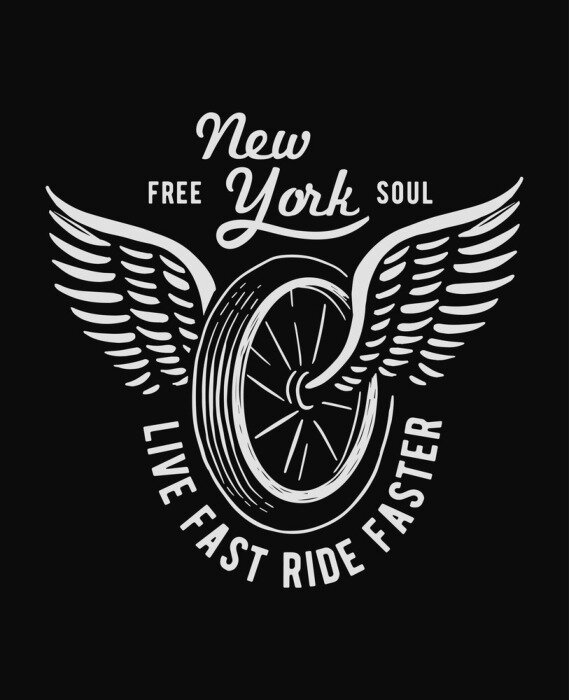 Poster  Wheel and wings in vintage style. Emblem, symbol, for t-shirt graphic, posters and other uses.