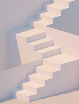 Poster  White stairs 3d rendering. Staircase minimal background.