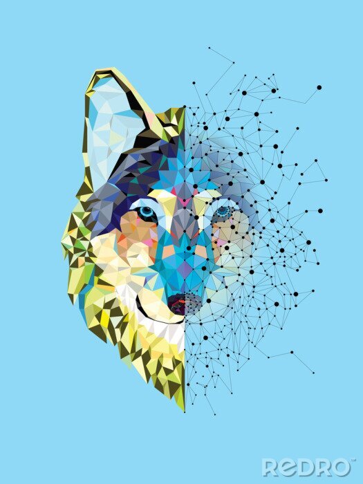 Poster  Wolf en tête motif géométrique avec Starline vecteur