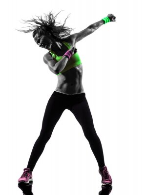 Poster  woman exercising fitness zumba dancing silhouette