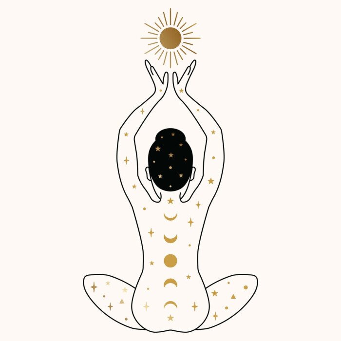 Poster  Woman Meditating with Sun Illustration.