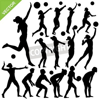 Poster  Women beach volleyball silhouettes vector