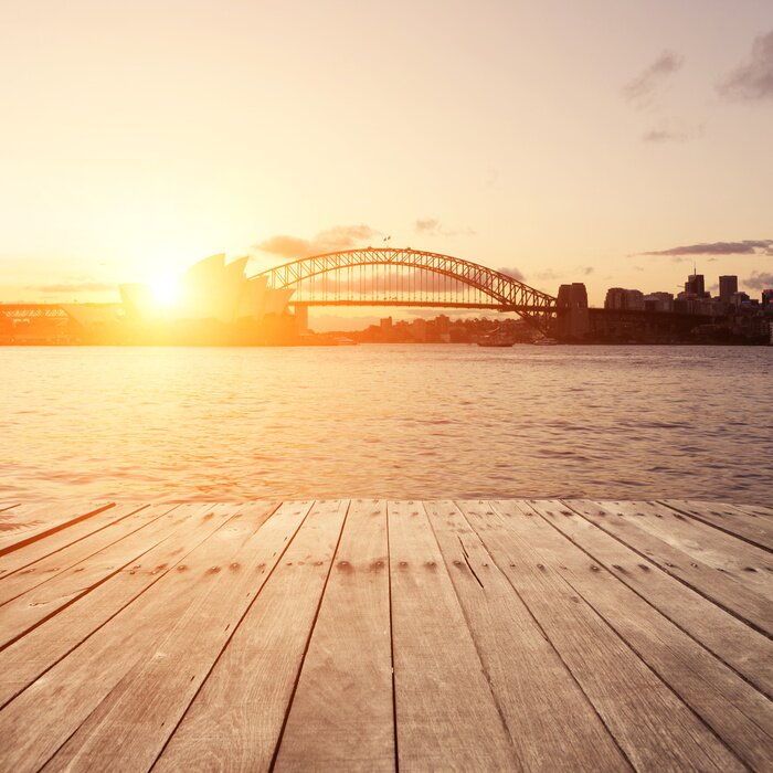 Poster  wooden board and Sydney landmarks 