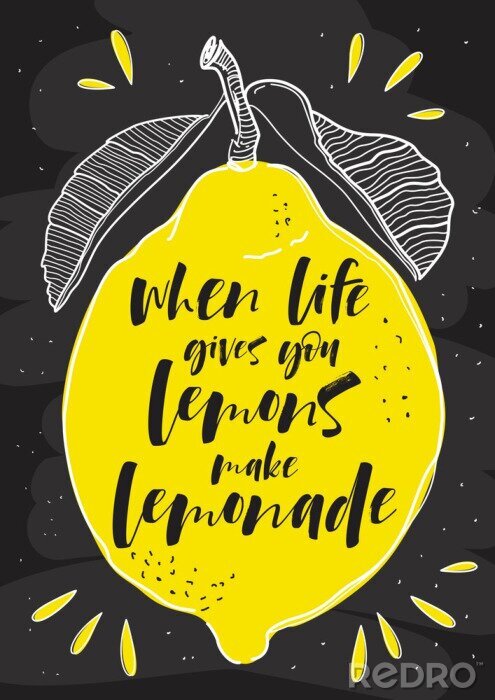 Poster  Affiche typographique tirée à la main. Citron avec inscription «Quand la vie vous donne des citrons faire de la limonade».