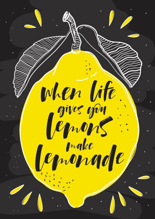 Poster  Affiche typographique tirée à la main. Citron avec inscription «Quand la vie vous donne des citrons faire de la limonade».