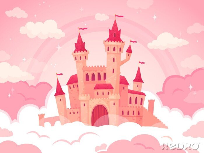 Poster  Château de banderoles dans les nuages ​​roses