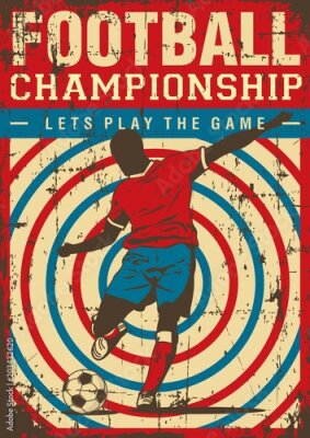 Poster  Des graphismes rétro avec un joueur de football et le slogan « Jouons ! »