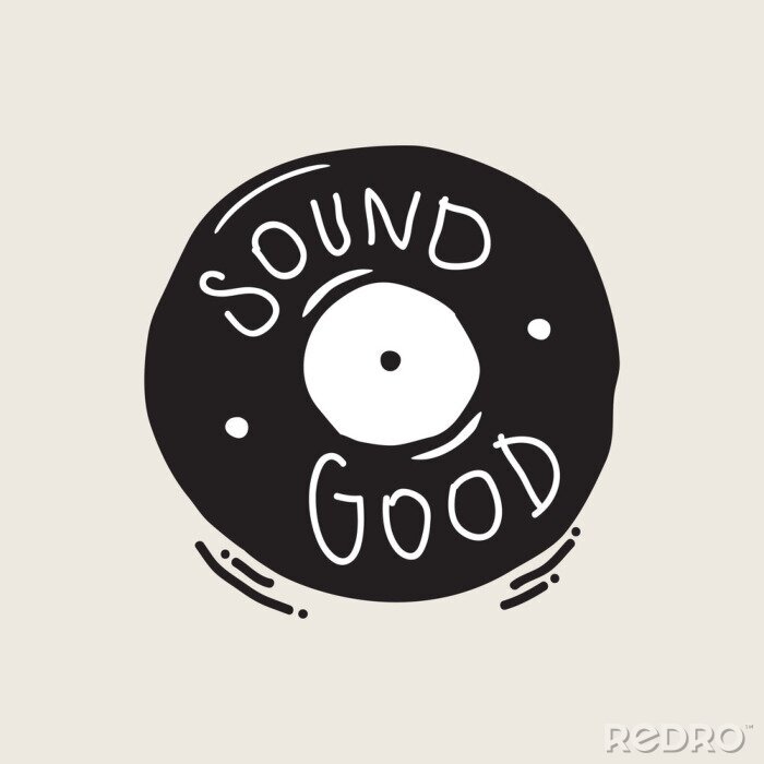 Poster  Illustration de disque vinyle avec texte manuscrit, «Sound Good».