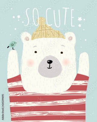 Poster  Image représentant un ours en peluche blanc et les mots « Trop mignon »