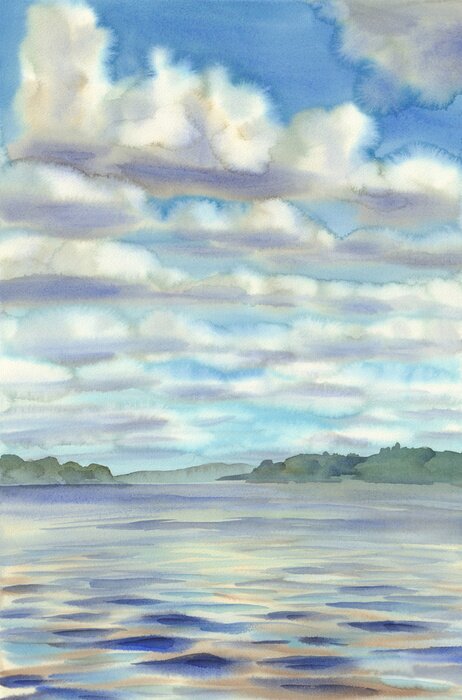 Poster  Nuages ​​sur l'aquarelle du lac