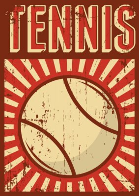 Poster  Un graphisme représentant une balle de tennis et le mot « Tennis » dans un style rétro.