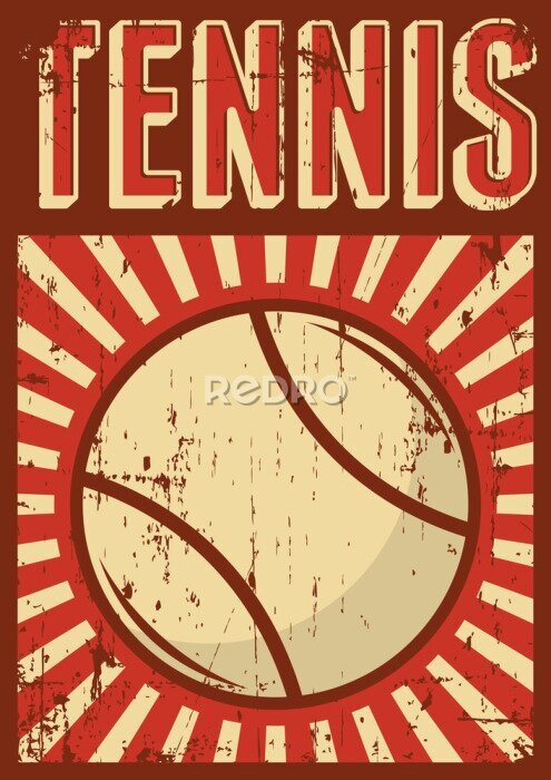 Poster  Un graphisme représentant une balle de tennis et le mot « Tennis » dans un style rétro.