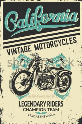 Poster  Une image graphique d'une moto rétro avec le mot « California » écrit dessus.