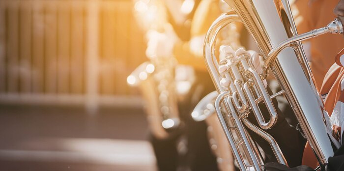 Poster  Young student Musician playing the Euphonium with Music practice of Band, Musical concept