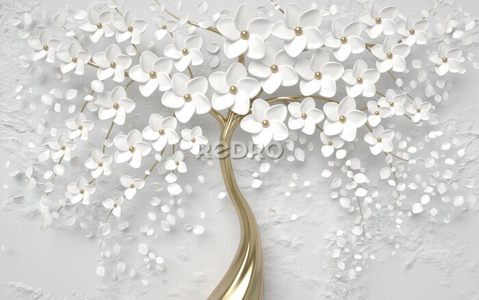 Sticker  3d wallpaper tree silver flower