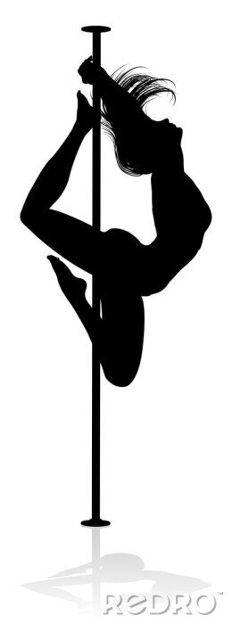 Sticker  A woman pole dancer exercising for fitness in silhouette