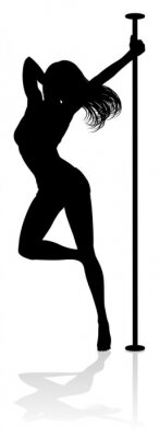 Sticker  A woman pole dancer exercising for fitness in silhouette