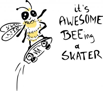 Sticker  Abeille sur un skateboard