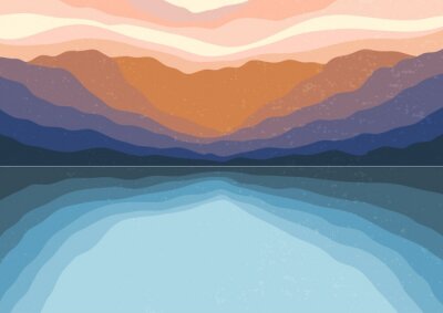 Sticker  Abstract Aesthetic mid century modern landscape Contemporary boho poster cover template. Minimal and natural Illustrations for art print, postcard, wallpaper, wall art.