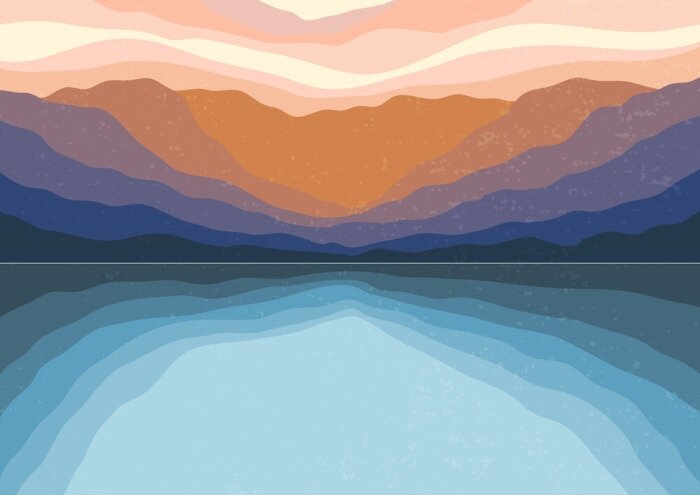 Sticker  Abstract Aesthetic mid century modern landscape Contemporary boho poster cover template. Minimal and natural Illustrations for art print, postcard, wallpaper, wall art.