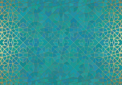 Sticker  Abstract background with islamic ornament, arabic geometric texture. Golden lined tiled motif.
