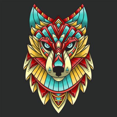 Sticker  Abstract Colorful Ornament Doodle Zentangle Art Wolf Illustration Cartoon Concept Vector. Suitable For Logo, Wallpaper, Banner, Background, Card, Book Illustration, T-Shirt Design, Sticker, Cover, etc