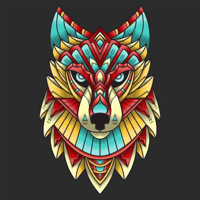 Sticker  Abstract Colorful Ornament Doodle Zentangle Art Wolf Illustration Cartoon Concept Vector. Suitable For Logo, Wallpaper, Banner, Background, Card, Book Illustration, T-Shirt Design, Sticker, Cover, etc