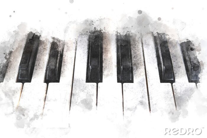 Sticker  Abstract colorful piano keyboard on watercolor illustration painting background.