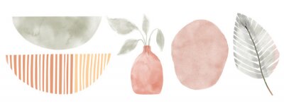 Sticker  Abstract contemporary aesthetic background with geometric balance shapes. Earth tones, terracotta colors. Boho wall decor. Mid century modern minimalist art print. Organic shape. Dots texture