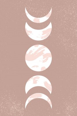 Sticker  Abstract contemporary aesthetic background with Moon phases. Pastel beige colors. Boho neutral wall decor. Mid century modern minimalist art print. Organic natural shapes. Magic concept.