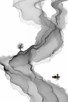 Sticker  Abstract ink painting landscape decoration