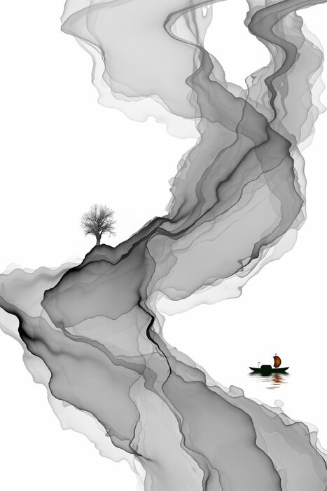 Sticker  Abstract ink painting landscape decoration