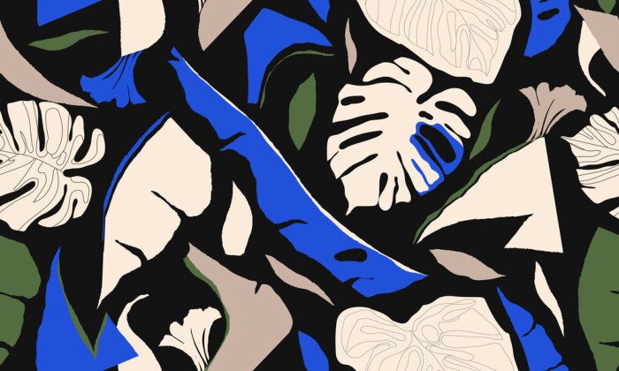 Sticker  Abstract jungle plants illustration pattern. Creative collage contemporary floral seamless pattern. Fashionable template for design.