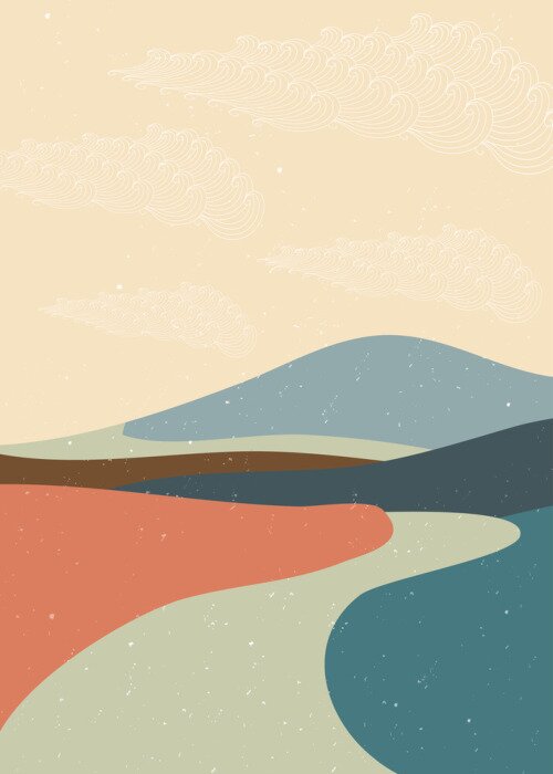 Sticker  Abstract mountain landscape poster. Geometric landscape background in asian japanese style. vector illustration