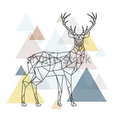 Sticker  Abstract polygonal deer. Geometric hipster illustration. Reindeer with side view. Scandinavian style. Vector illustration.