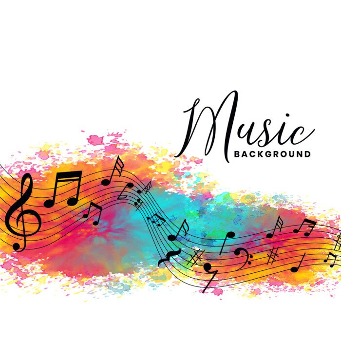 Sticker  abstract watercolor music background with notes symbols