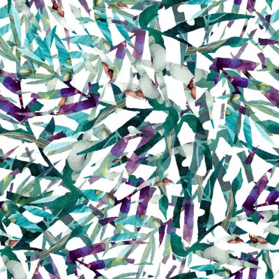 Papier peint à motif  Abstraction moderne et feuilles