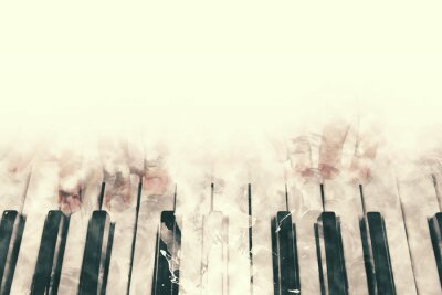 Abstrait belle main jouant du clavier du piano au premier plan fond de peinture à l'aquarelle et brosse illustration numérique à l'art ..