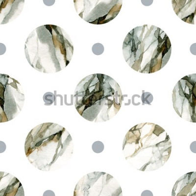 Sticker  Abstrait géométrique. Peinture sur marbre en couleur eau. Modèle sans couture de cercle aquarelle. Cercles aquarellés, marbrés, texturés et texturés. Illustration peinte à la main
