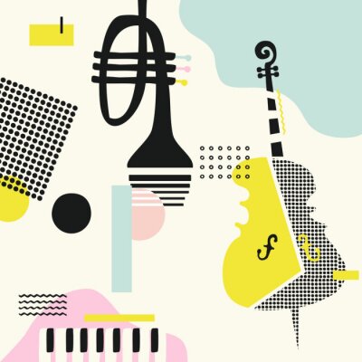 Sticker  Affiche de festival de musique géométrique, conception d'instruments de musique créative