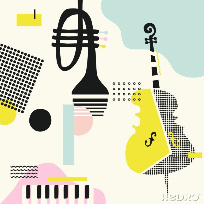 Sticker  Affiche de festival de musique géométrique, conception d'instruments de musique créative
