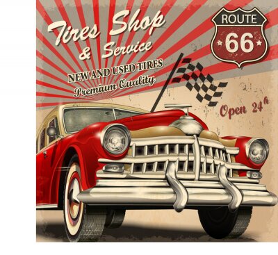 Sticker  Affiche rétro de service de pneu