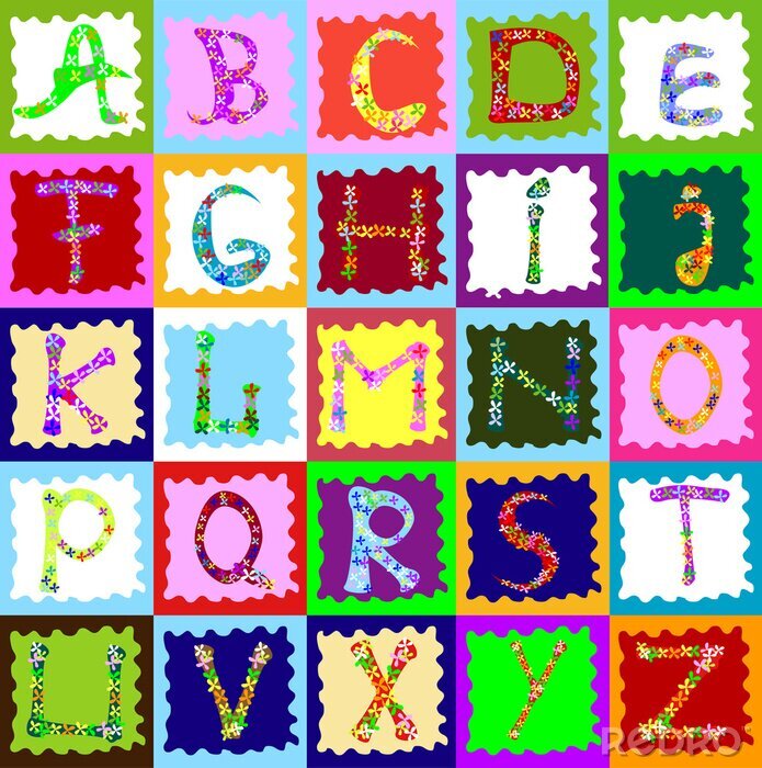 Sticker  Alphabet anglais coloré avec des lettres décoratives