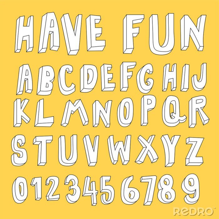 Sticker  Alphabet blanc et chiffres sur fond jaune