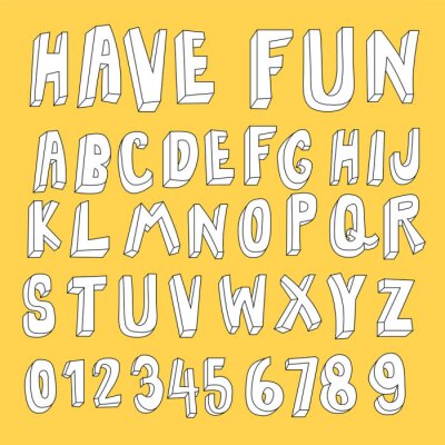 Sticker  Alphabet blanc et chiffres sur fond jaune