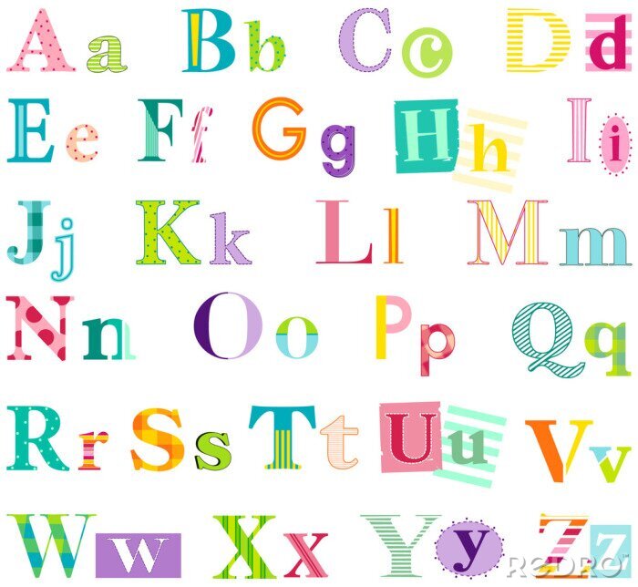 Sticker  Alphabet coloré avec des paires de lettres décoratives