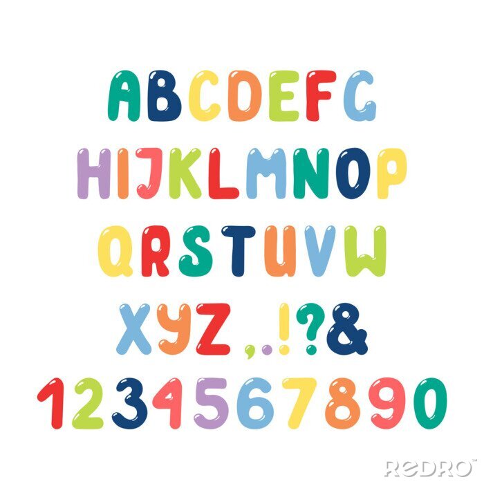 Sticker  Alphabet et chiffres aux couleurs de l'arc-en-ciel
