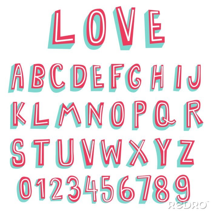 Sticker  Alphabet et chiffres aux couleurs roses et blanches
