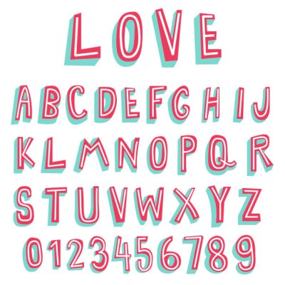 Sticker  Alphabet et chiffres aux couleurs roses et blanches