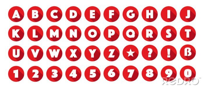 Sticker  Alphabet et chiffres dans les cercles rouges